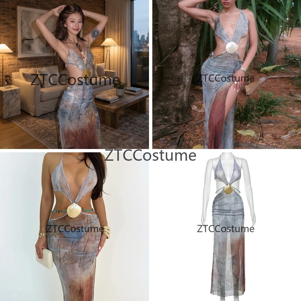 Halter Neck Top - فستان شاطئ نسائي أنيق بتصميم مفرغ،