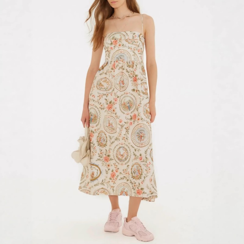 Sundress Midi Floral - فستان نسائي كاجوال بطبعة زهور عتيقة