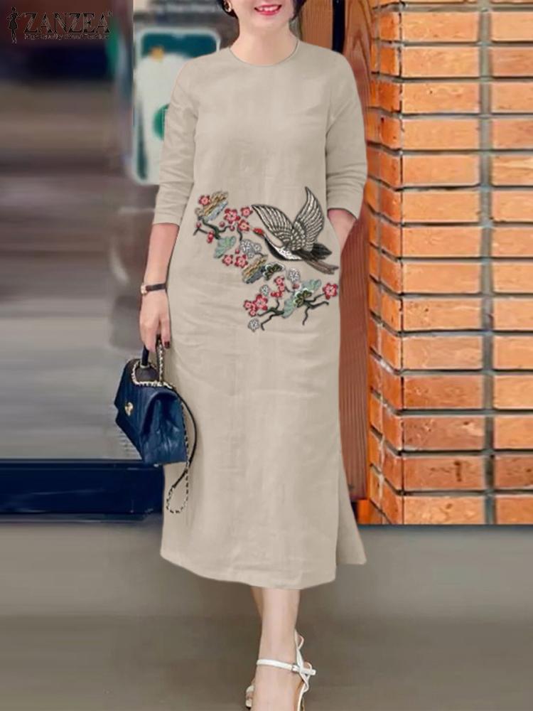 Sundress Midi Floral - فستان صيفي نسائي عتيق مطرز من