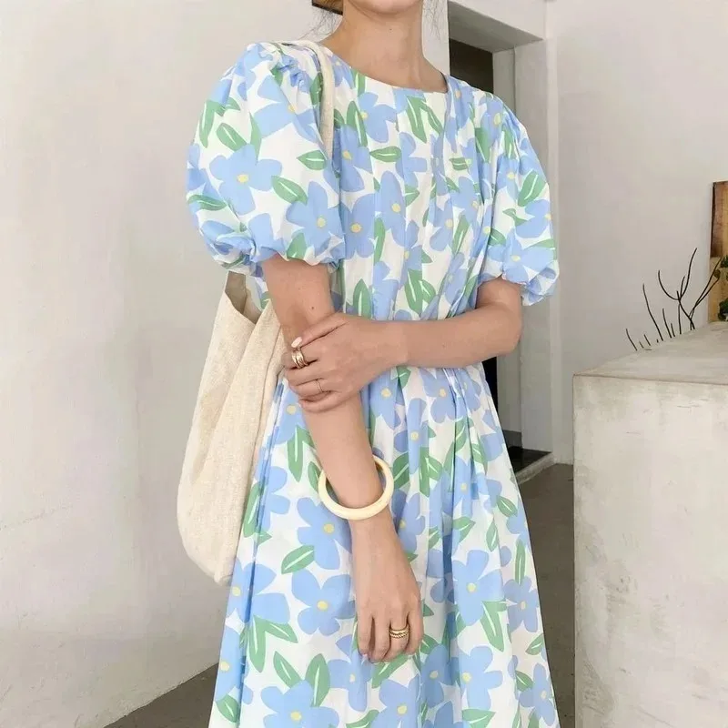Sundress Midi Floral - فساتين صيفية طويلة بياقة دائرية وخصر