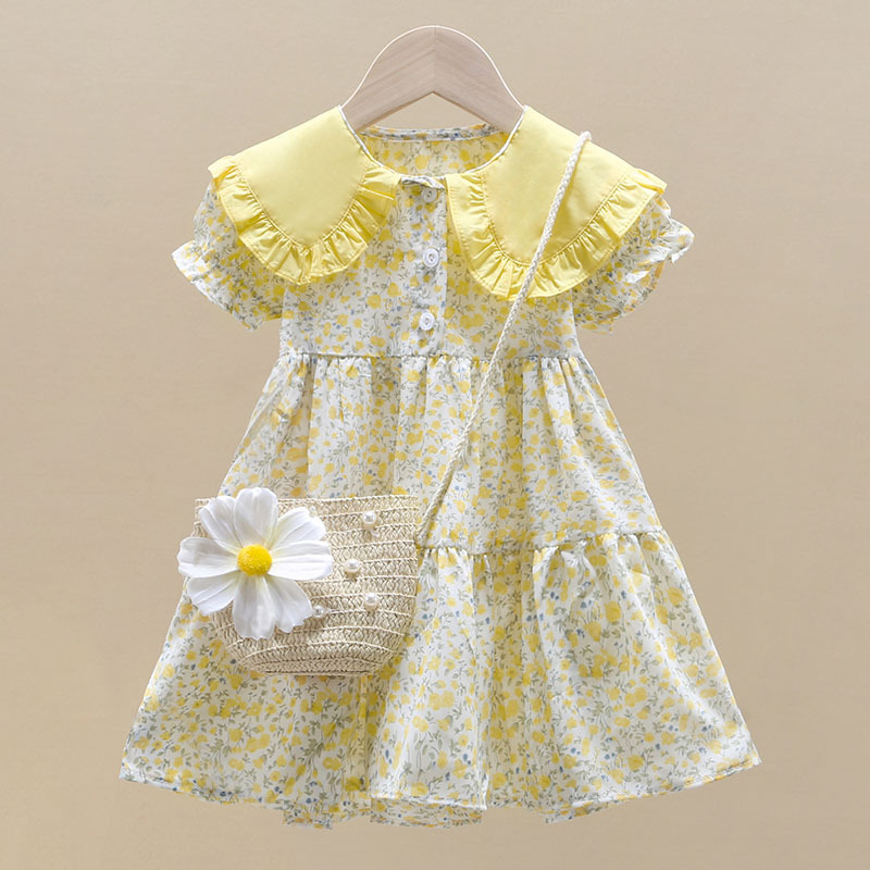 Sundress Midi Floral - 2 قطعة الصيف الأصفر الأزهار الطفل