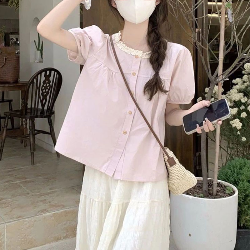 Summer Clothing In French - المألوف الدانتيل تقسم قمصان الصيف الحلو