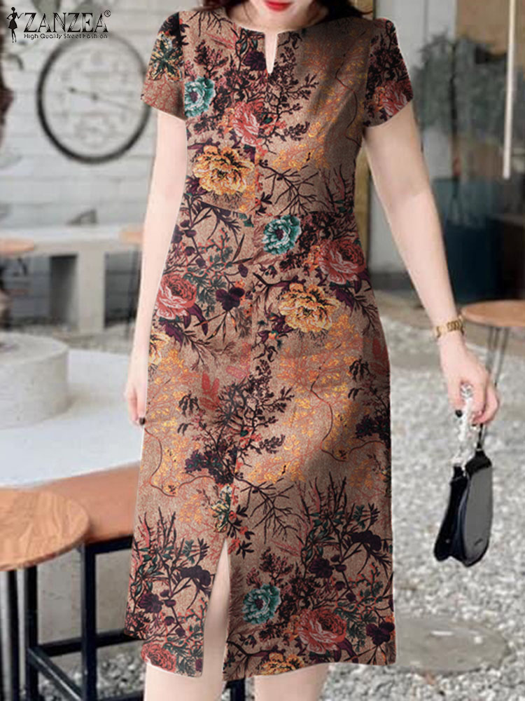 Zanzea-فستان ميدي قصير الأكمام - مراجعة Sundress Midi Floral وسعره
