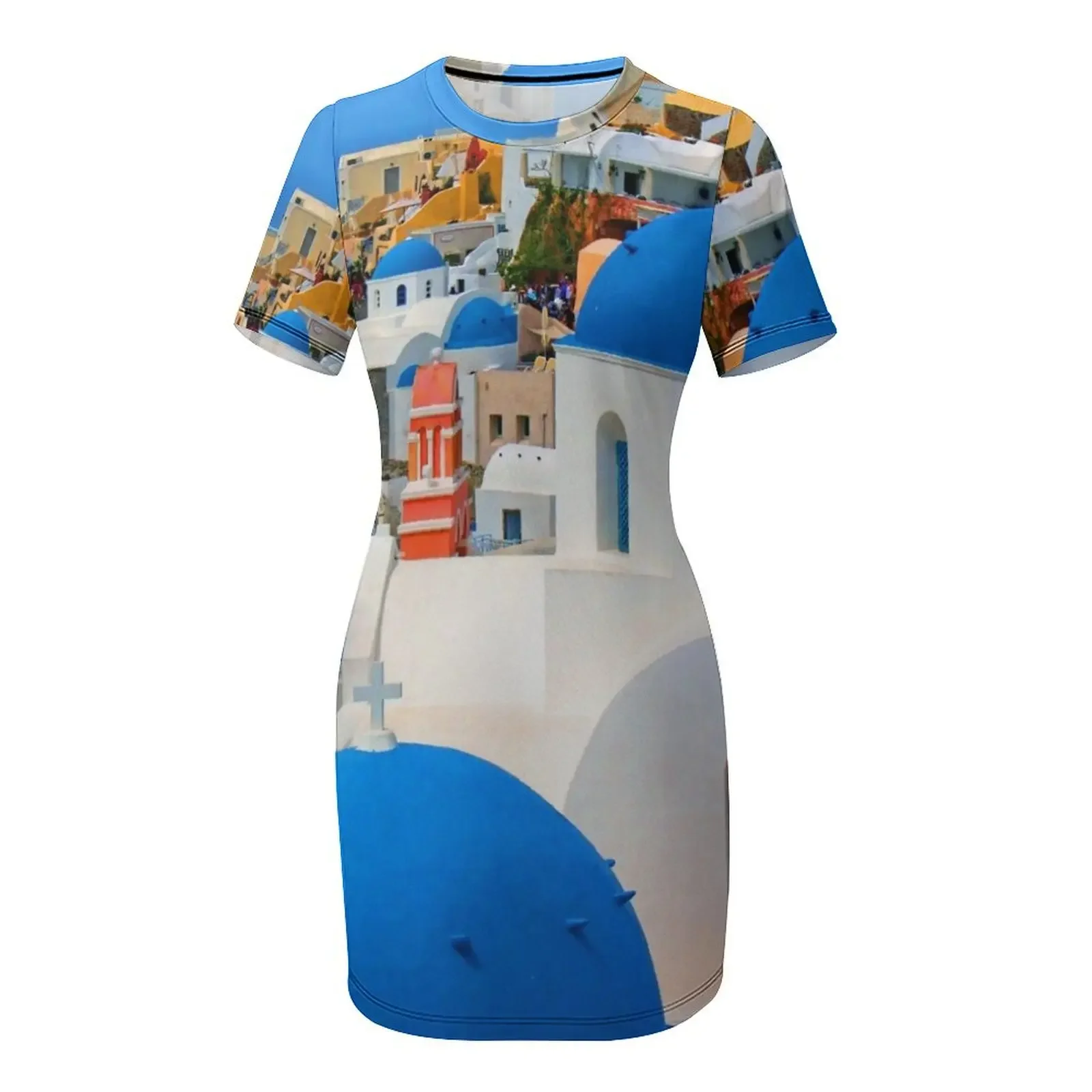 فستان صيفي قصير الأكمام بلون س - مراجعة Summer Clothing For Greece وسعره