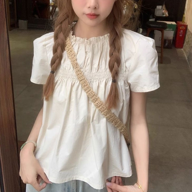 Shirring قمصان بلون واحد ملابس - مراجعة Summer Clothing In French وسعره