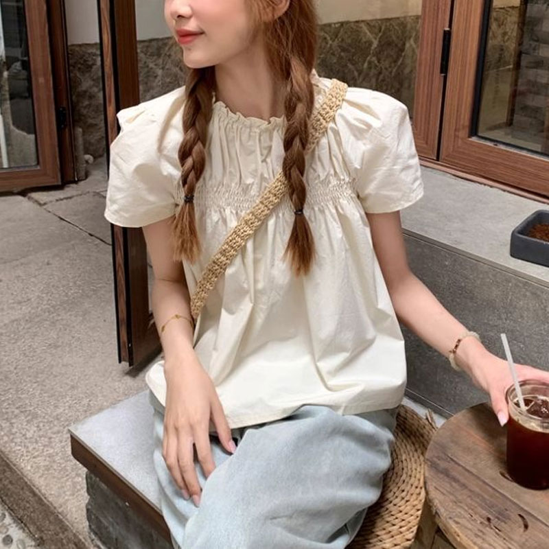 Shirring قمصان بلون واحد ملابس - مراجعة Summer Clothing In French وسعره