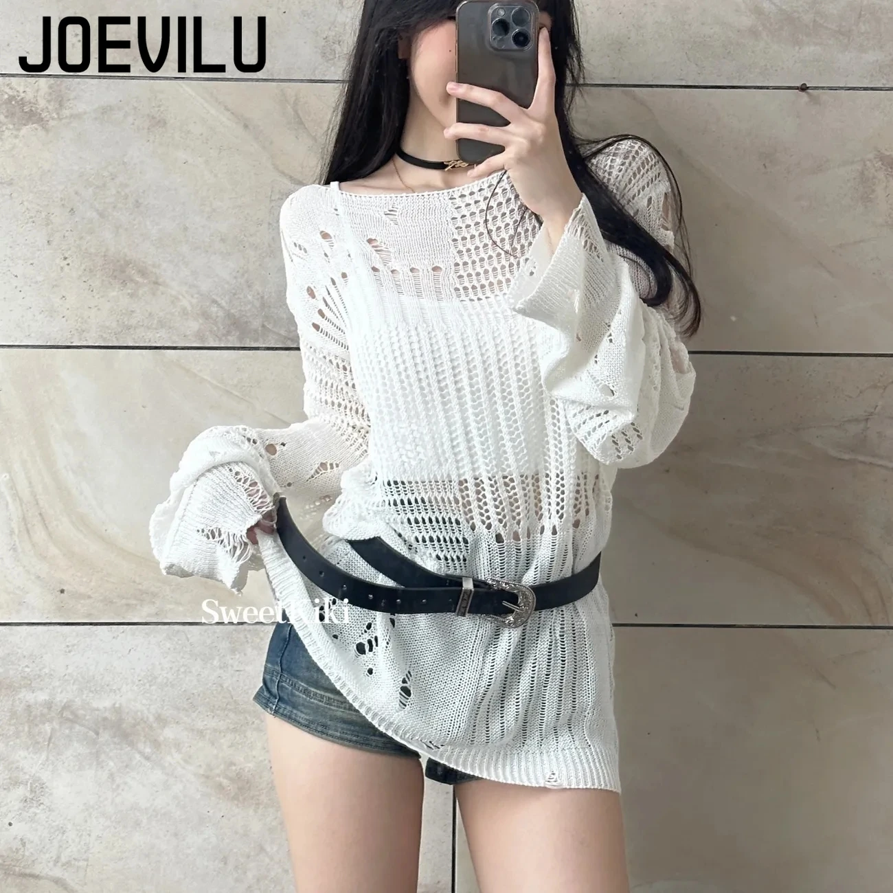 JOEVILU بلوزة متماسكة مجوفة صي - مراجعة Summer Goth Clothing وسعره