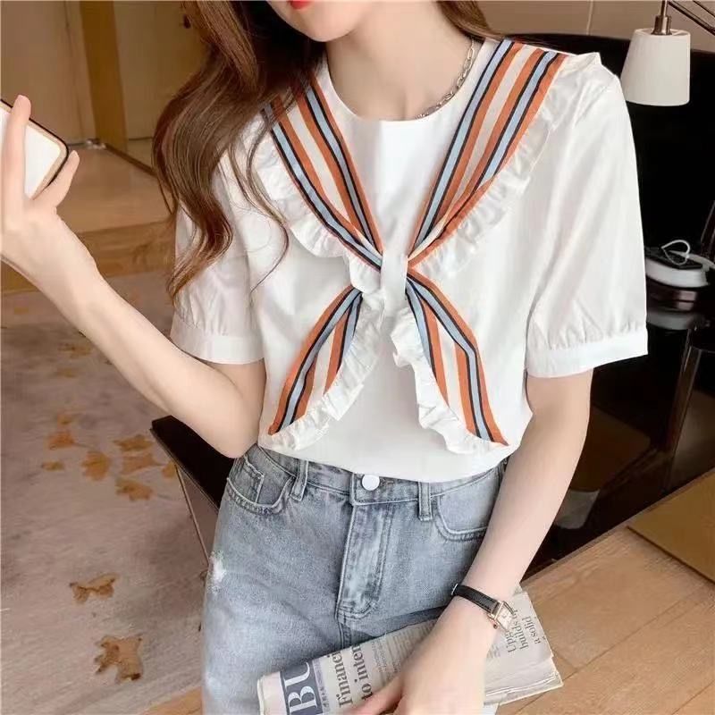 بلوزات بيضاء مع قوس للنساء ، ق - مراجعة Summer Youth Clothing وسعره