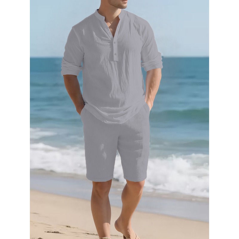 طقم رجالي من قطعتين من الكتان  - مراجعة Linen Shorts Men وسعره