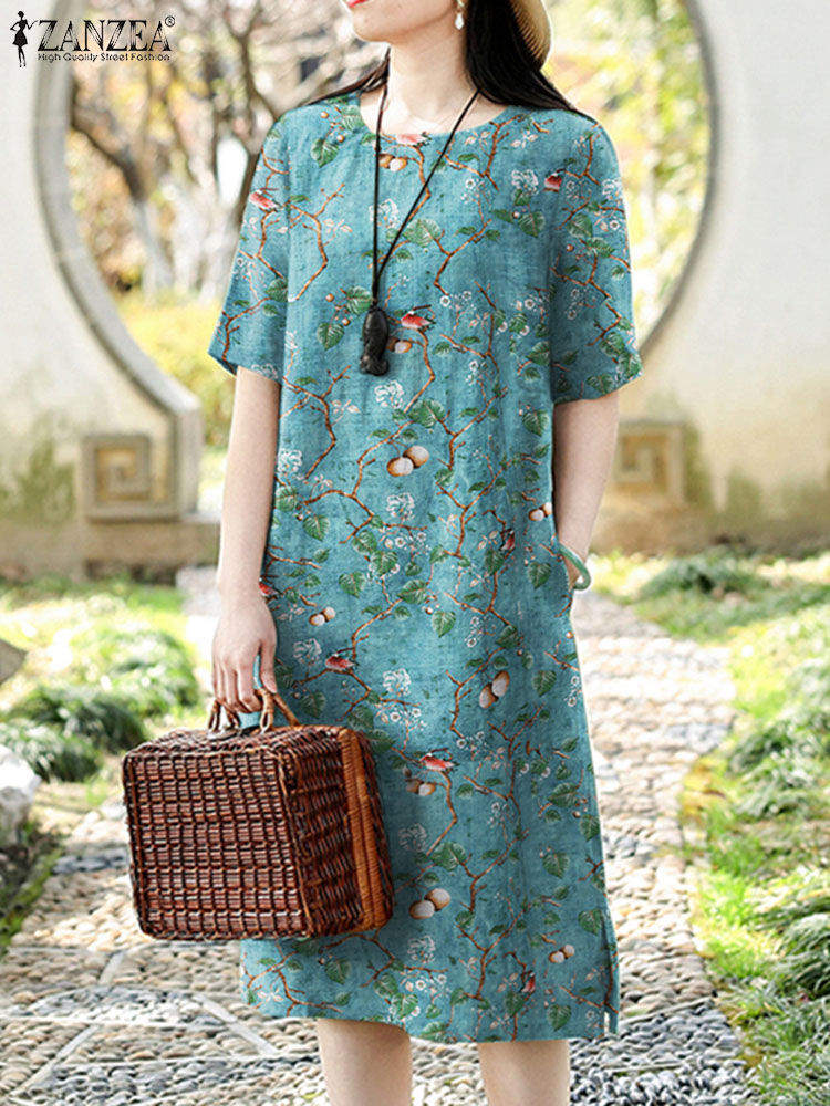 ZANZEA فستان زهري عتيق فستان ص - مراجعة Sundress Midi Floral وسعره