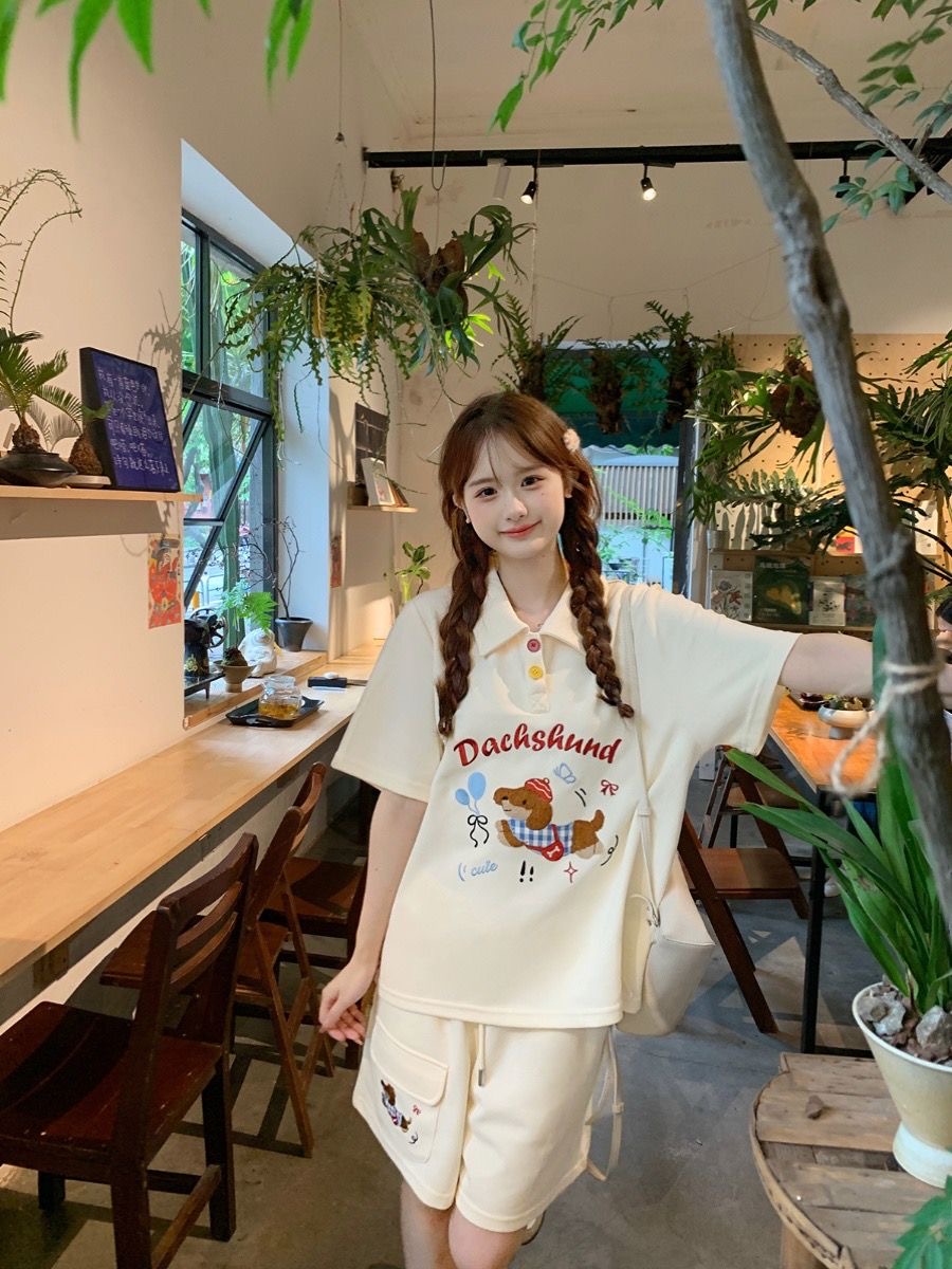 Kawaii التطريز الكلب اليابان ن - مراجعة Summer Clothing Juniors وسعره